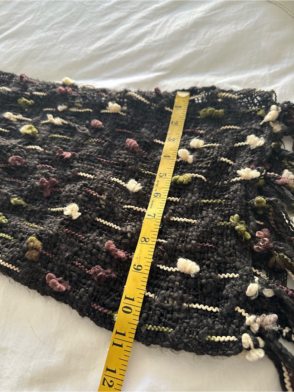 Black Textured Fringe Scarf with Multicolor Flower Accents - Picture 8 of 10
